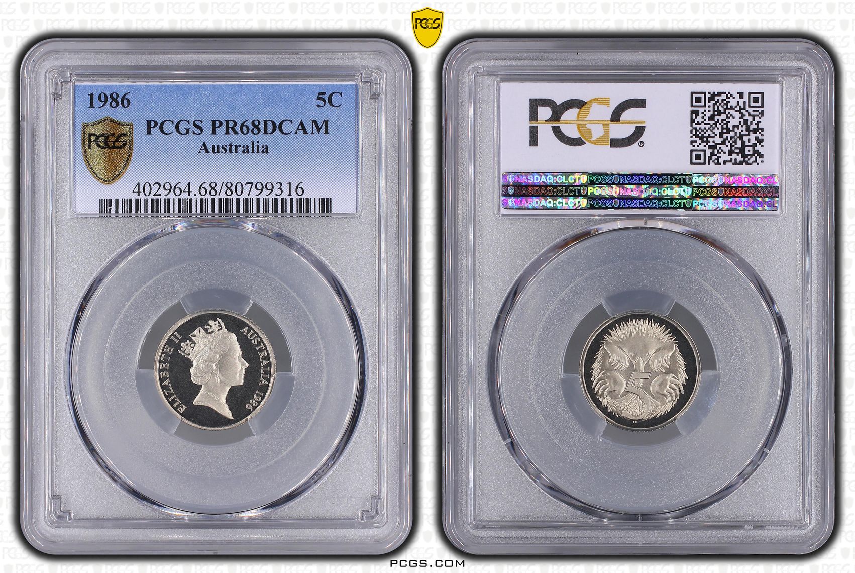 Elizabeth II, Five Cent, 1986, PCGS PR68DCAM