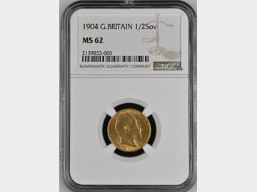 1904 EDWARD VII GOLD HALF SOVEREIGN MS62 (SCARCE)