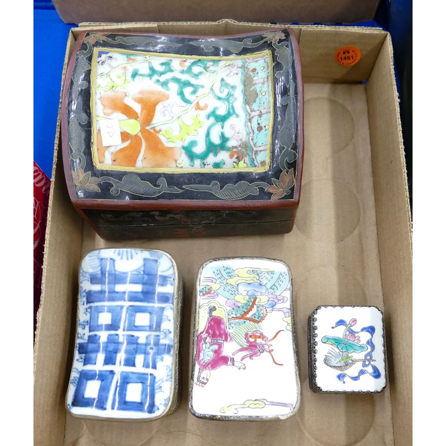 Box 4pc Old Chinese Porcelain Shard Boxes