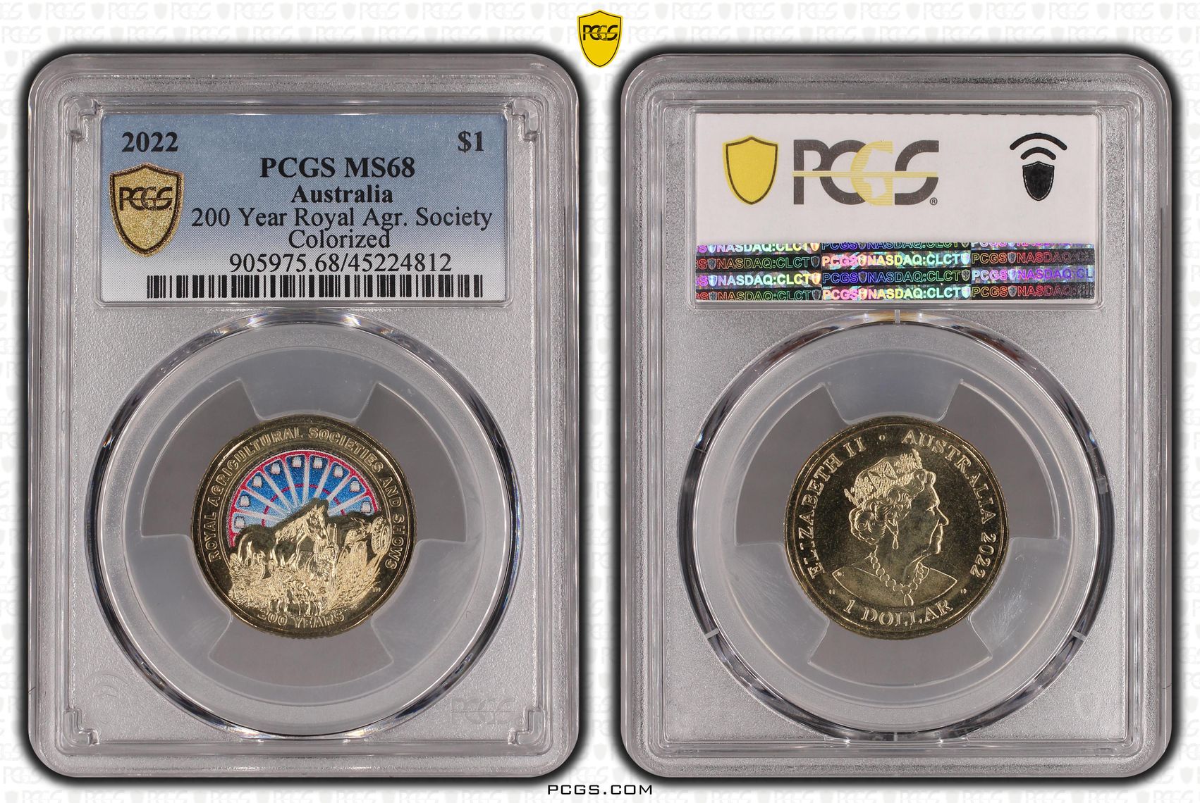 Elizabeth II, 200 Year Royal Agr. Society, One Dollar, 2022, PCGS MS68
