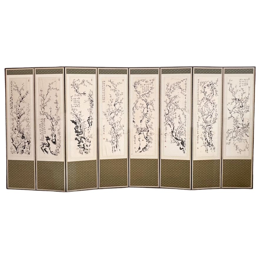 Chinese Painted Floral 8-Panel Room Screen