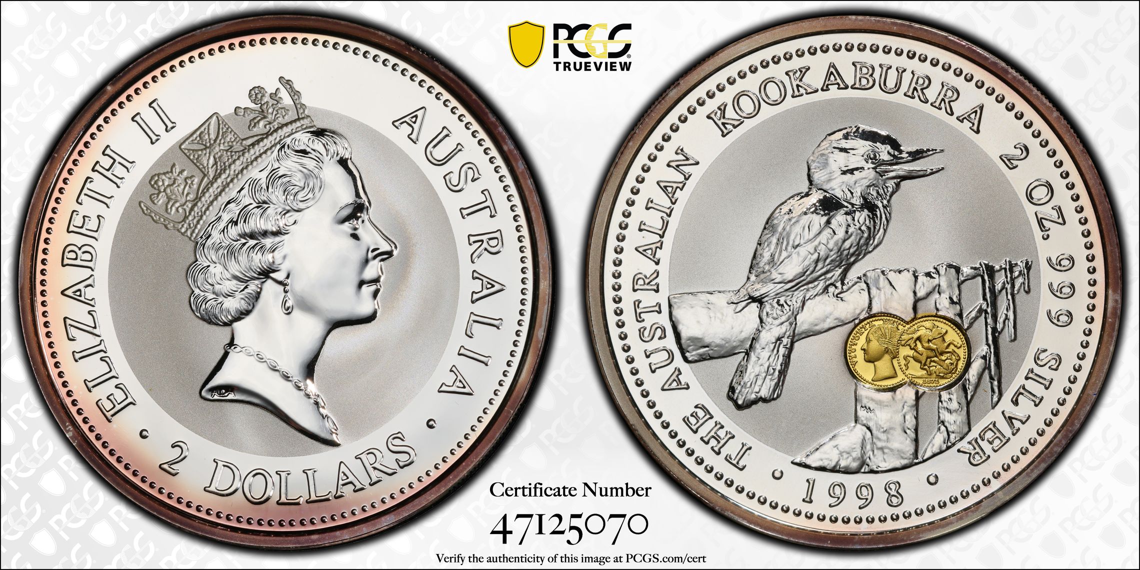 Kookaburra on fence with Shield Reverse Privy, Pop 3/0, Two Dollar, 1998, PCGS MS69