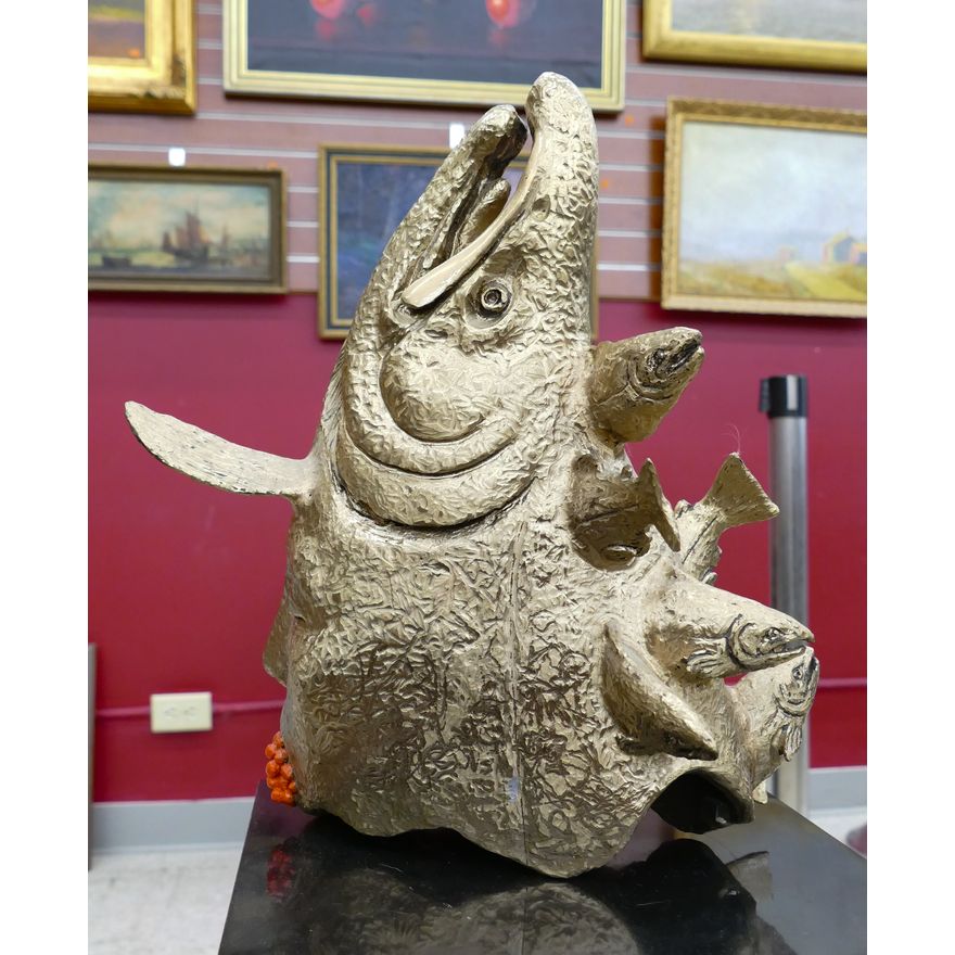 Abstract Bronze Salmon Mother Sculpture 14''x11''
