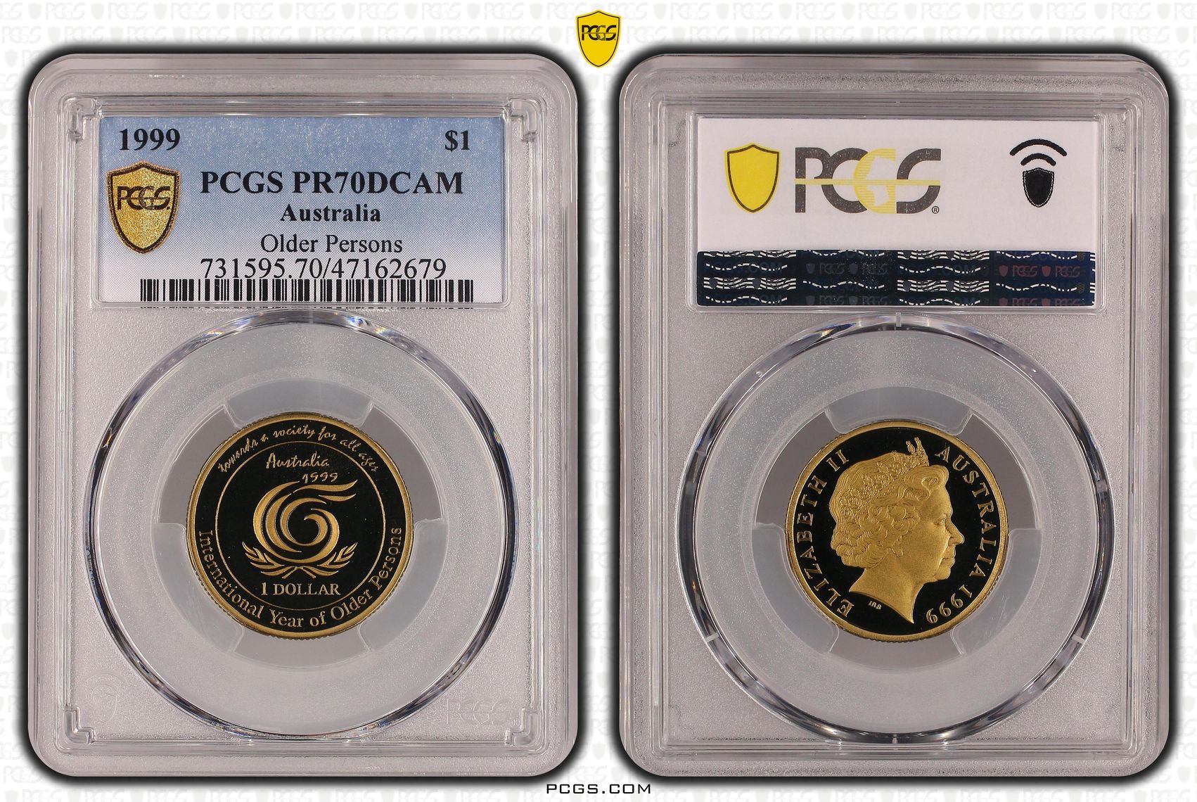 Elizabeth II, Older Persons, Pop 6/0, One Dollar, 1999, PCGS PR70DCAM