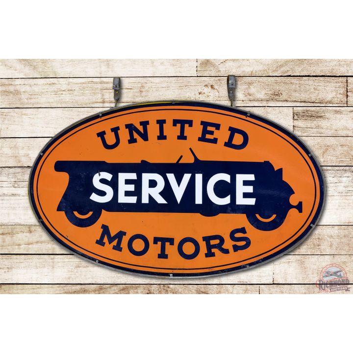 5' United Motors Service Porcelain Sign & Ring TAC 8.9 & 8.75