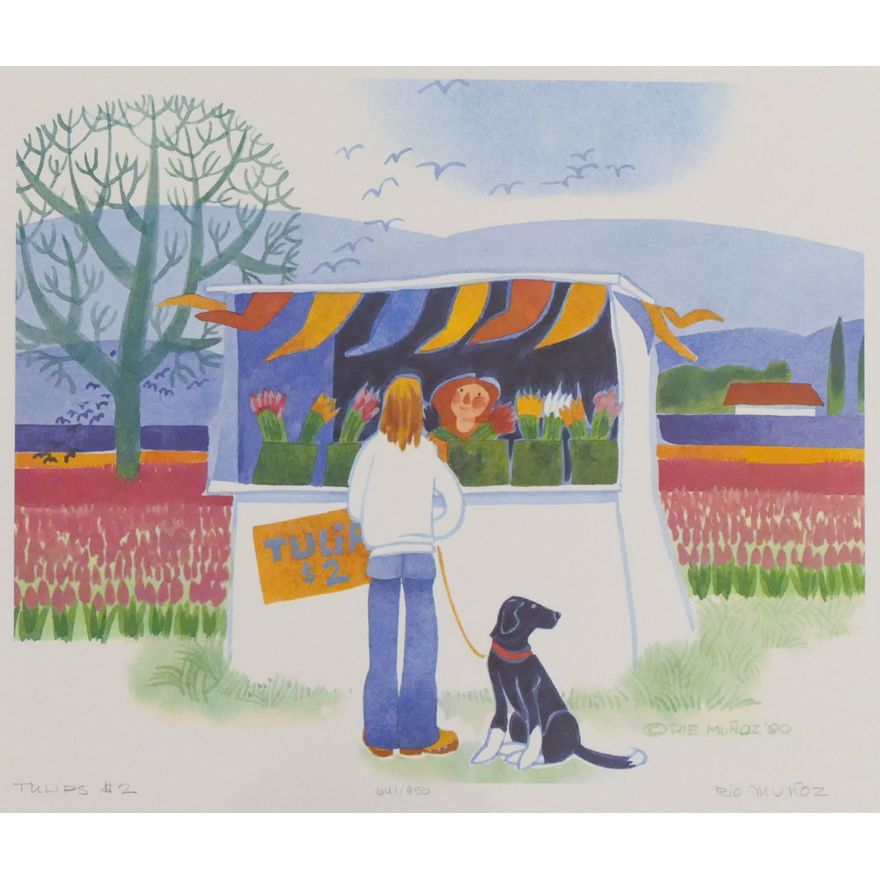 Rie Munoz ''Tulips $2'' 1990 Signed Print 13.25'' x 15.5'' Sheet.