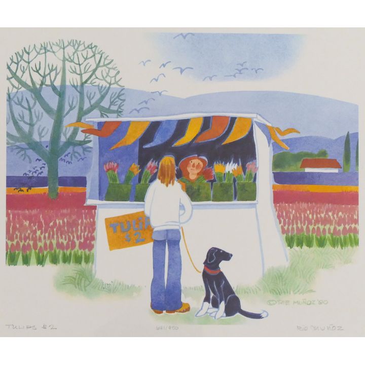 Rie Munoz ''Tulips $2'' 1990 Signed Print 13.25'' x 15.5'' Sheet.