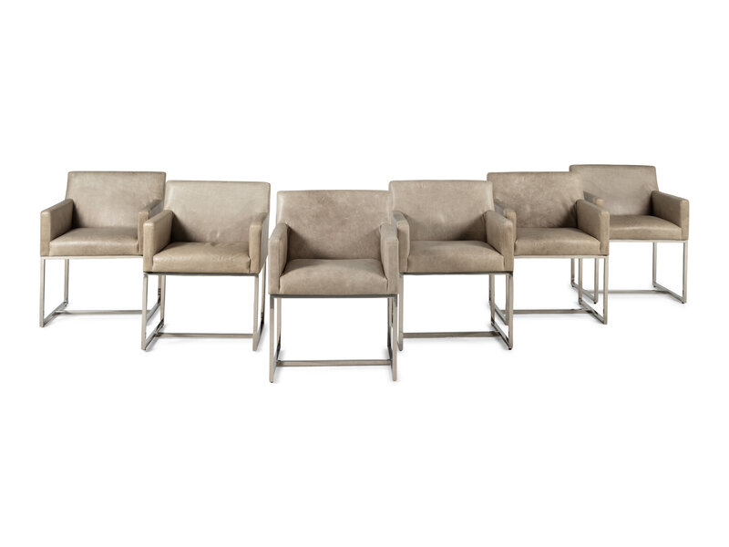 A Set of Six Contemporary Leather-Upholstered Armchairs