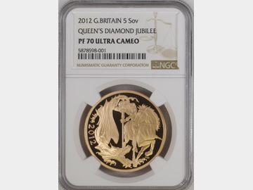 2012 ELIZABETH II GOLD 5 POUND PR70 ULTRA CAMEO TOP POP! (1 YR TYPE)