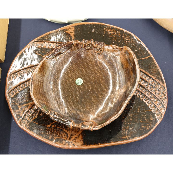 2pc Ed Brannon Tenmoku Sculptural Center Trays 11'' to 17