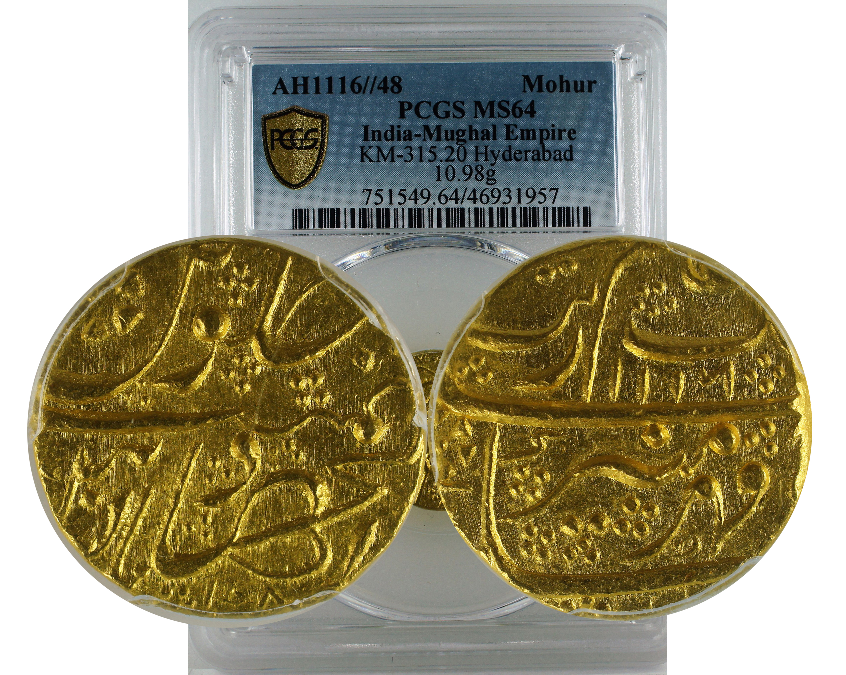 AH1116//48 Mohur KM-315.20 Hyderabad India-Mughal Empire MS 64