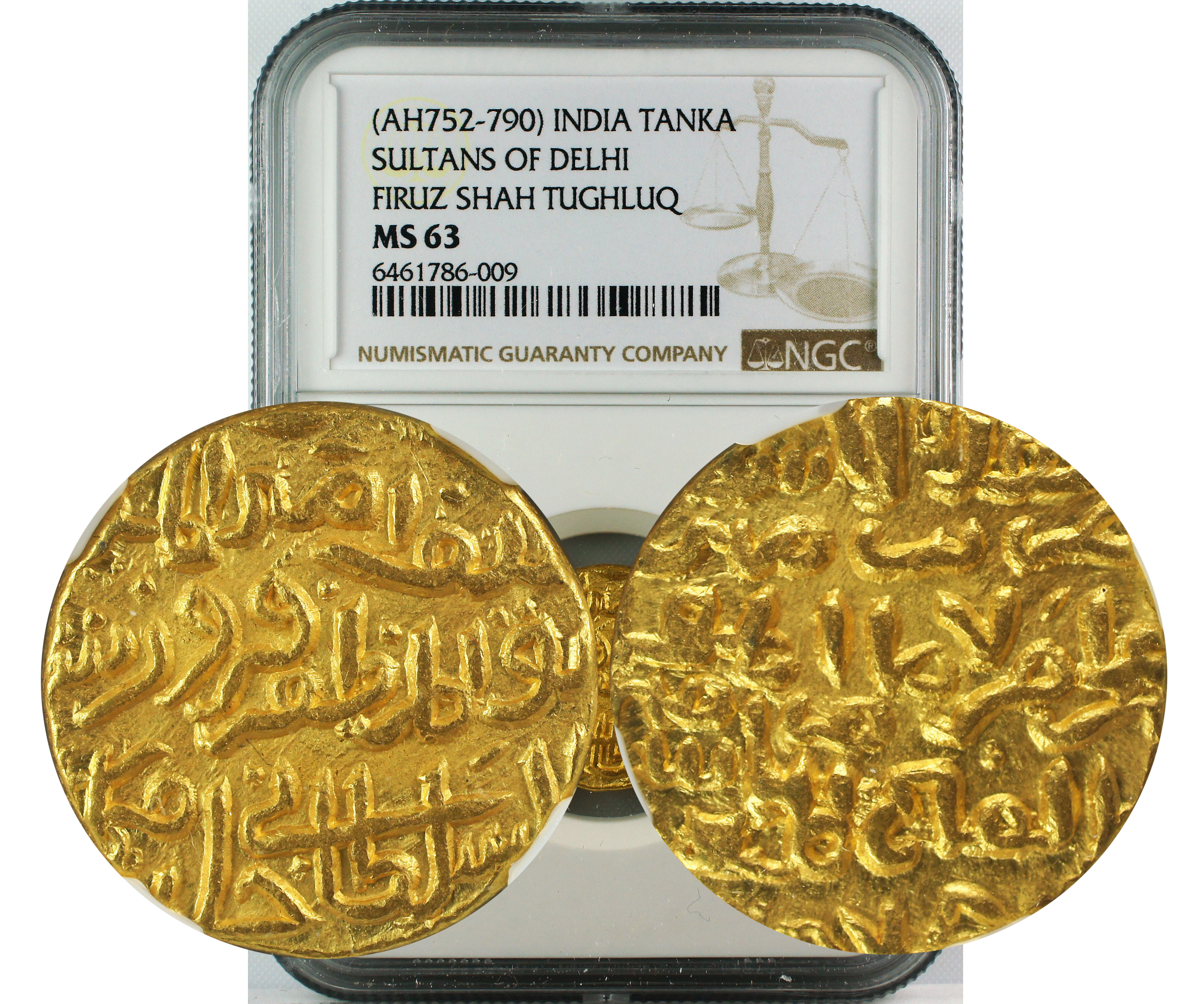 AH 752-790 INDIA GOLD TANKA SULTANS OF DELHI FIRUZ SHAH TUGHLAQ MS63