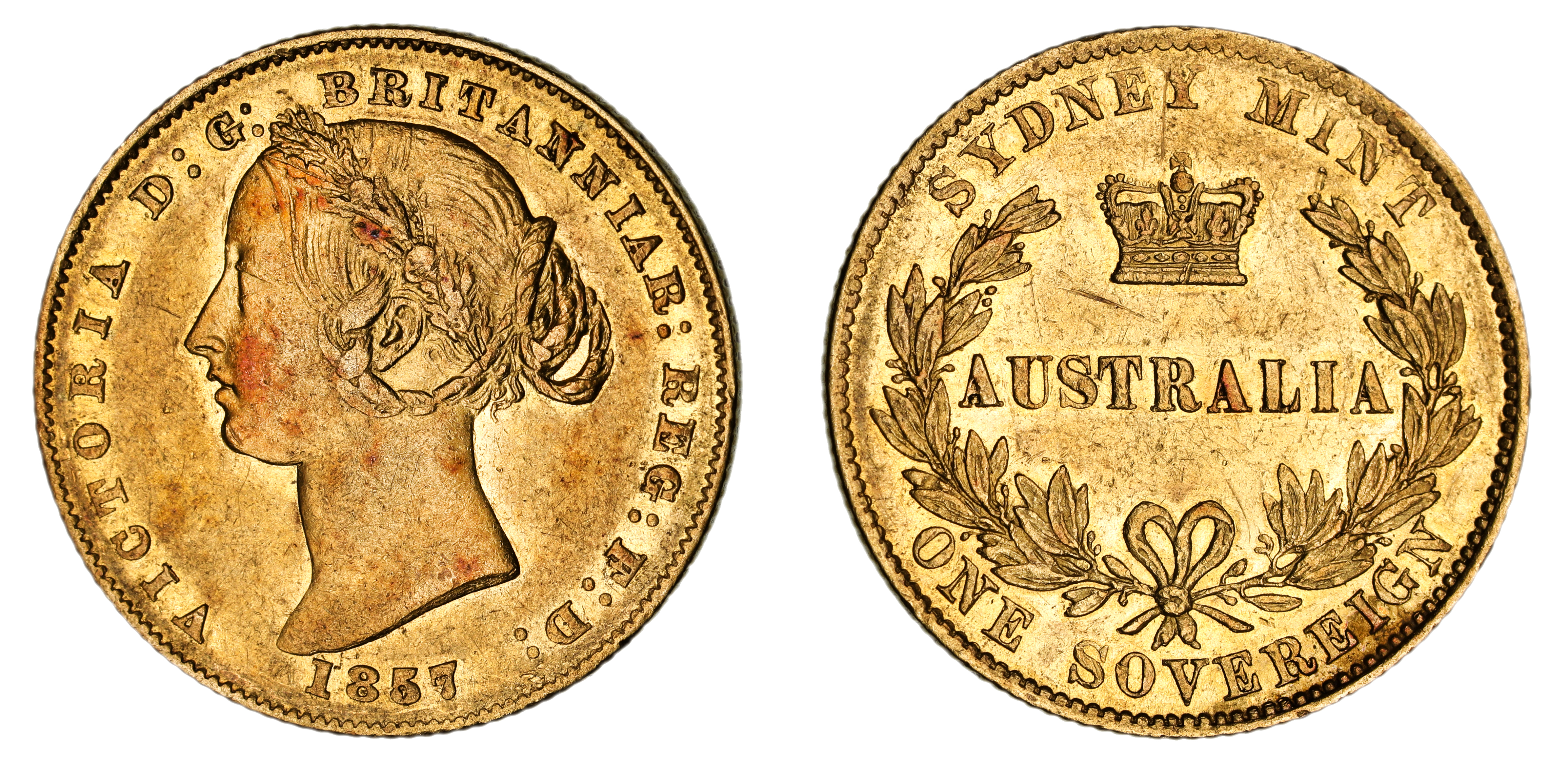 Victoria, Sydney Mint Reverse - Type II, Sovereign, 1857, VF