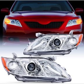 NILIGHT HEADLIGHT ASSEMBLY COMPATIBLE WITH 2007 2008 2009 TOYOTA CAMRY HEADLAMPS REPLACEMENT CHROME HOUSING AMBER REFLECTOR DRIVER