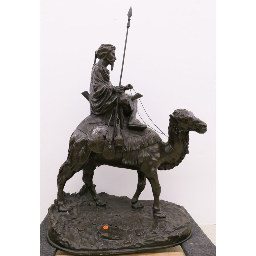 After A. Leonard Orientalist Berber on Camel Bronze Sculpture- 39x28''