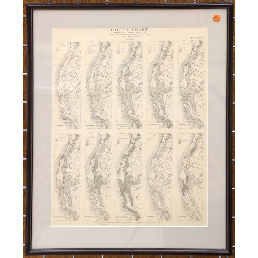 Antique Pacific Coast Statistic Chart Framed 26''x21''