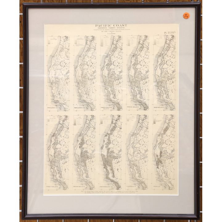 Antique Pacific Coast Statistic Chart Framed 26''x21''