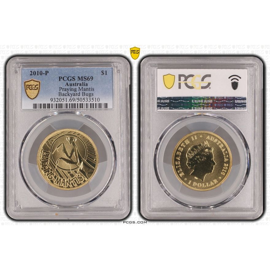 Praying Mantis Backyard Bugs, POP 4/0, One Dollar, 2010-P, PCGS MS69