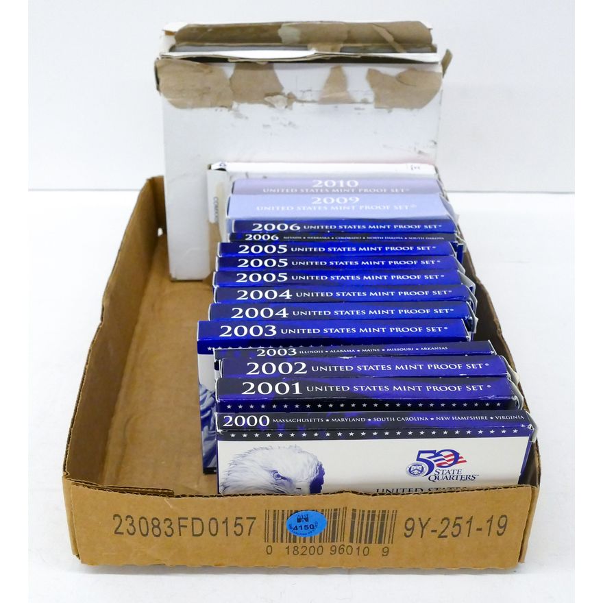 Box 14pc US Mint Proof & Quarter Sets 2000-2010