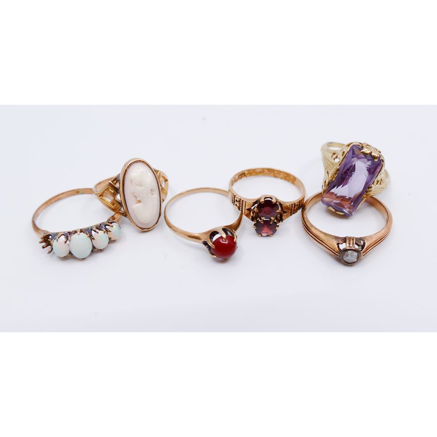 6pc 9K to 12K Victorian & Deco Rings- 13.3g TW