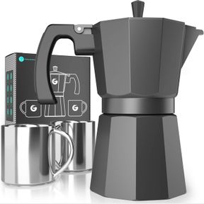 COFFEE GATOR MOKA POT - 6 CUP, 12 OZSTOVETOP ESPRESSO MAKER - CLASSIC ITALIAN AND CUBAN COFFEE PERCOLATOR W/ 2 STAINLESS-STEEL CUP