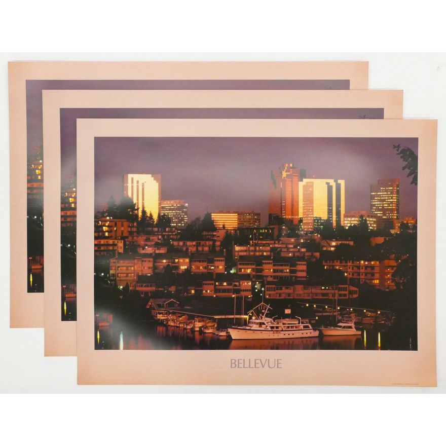 3pc Vintage Gary Benson Bellevue Skyline Posters 30'' x 22.25''