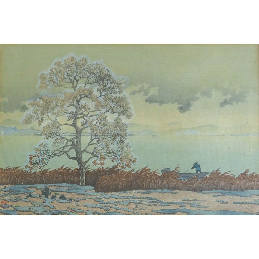Kawase Hasui ''Rain on Lake Mastue'' 1932 Woodblock