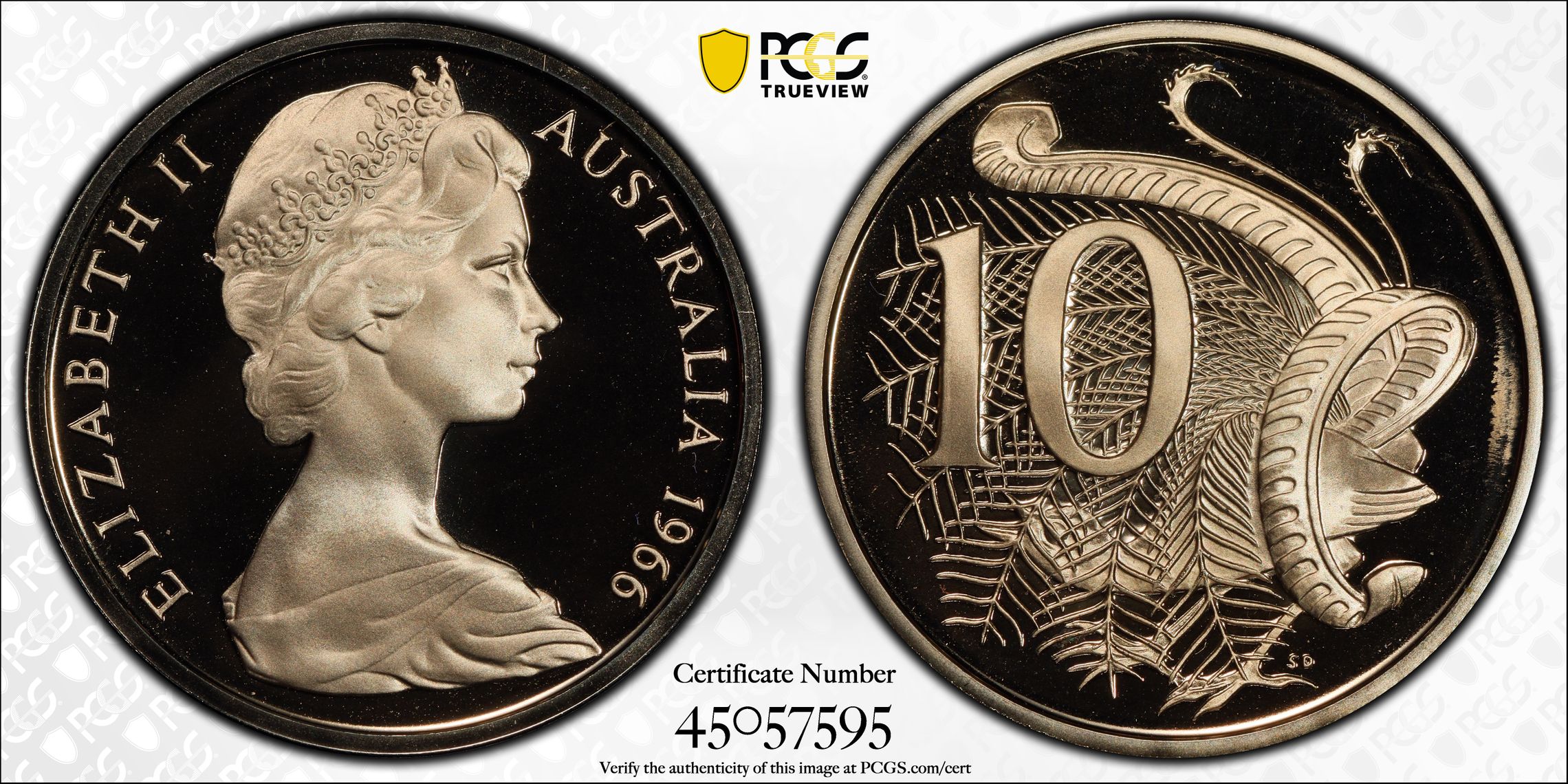 1966 Australia Ten Cent, 10c PCGS - PR69DCAM -595