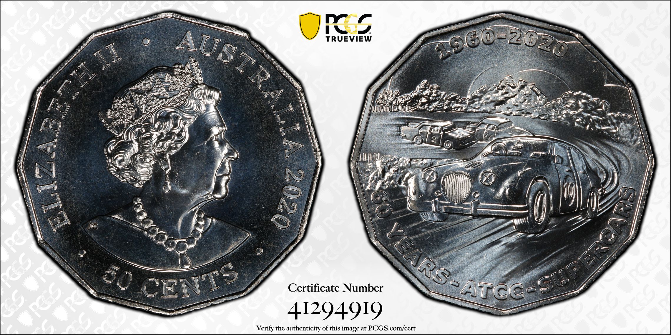 60th Ann ATCC- Supercars, Fifty Cent, 2020, PCGS MS67