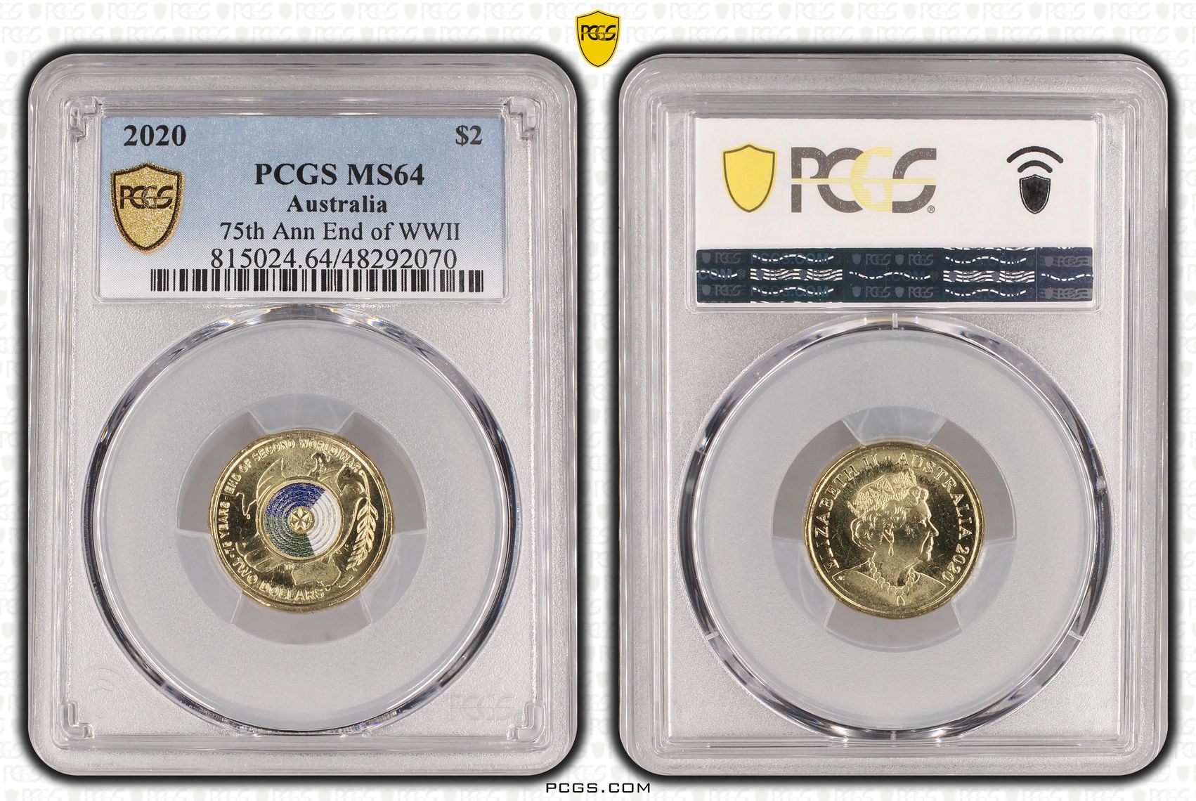 75th Ann End of WWII Colourised, Two Dollar, 2020, PCGS MS64