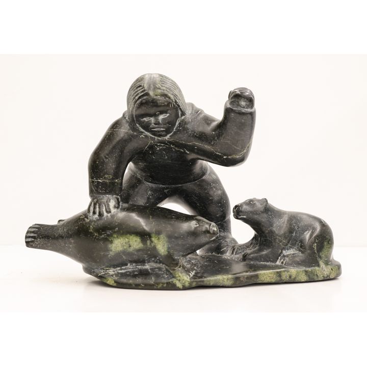 Ootoova Inuit Soapstone Seal Hunter Sculpture