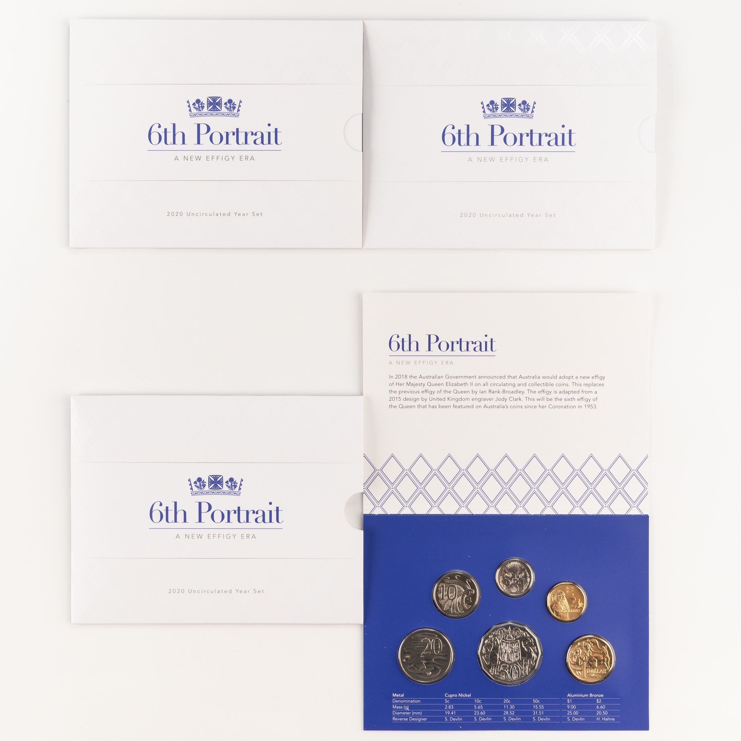 Elizabeth II, 6th Portrait, Five Cents - Two Dollars, 2020, UNC