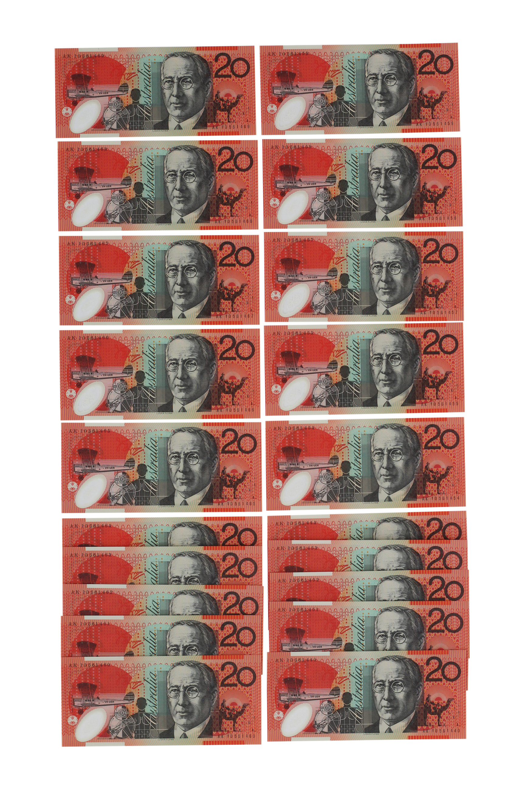 2044. · Consecutive Run, Stevens/Henry, Twenty Dollars, 2010, UNC