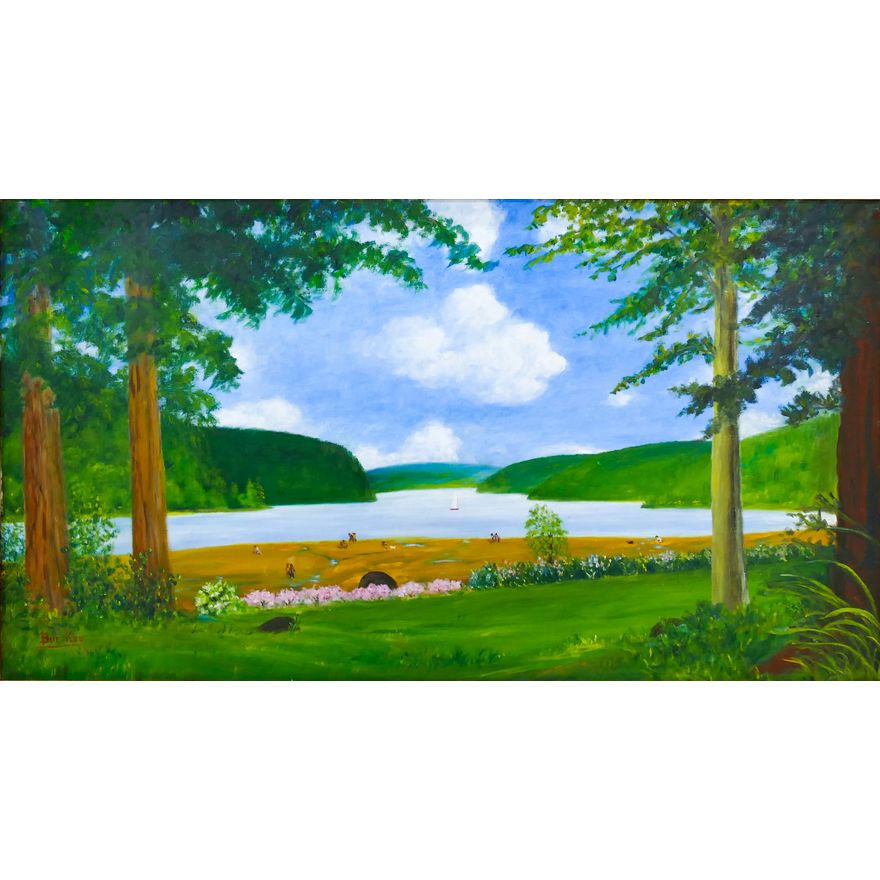 Bue Kee ''Naive Landscape'' Oil on Canvas Framed 24''x40''