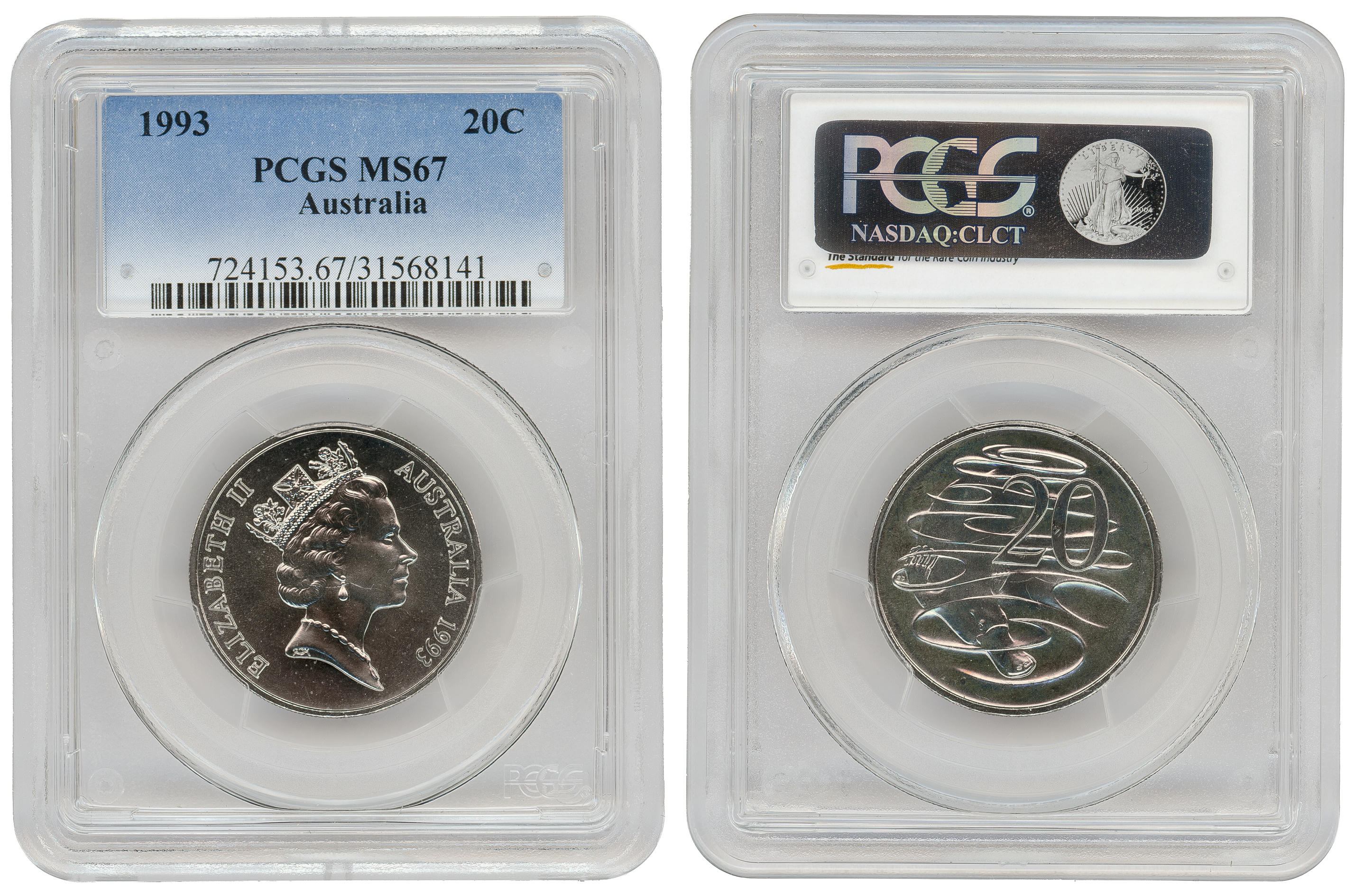 Twenty Cent, 1993, PCGS MS67