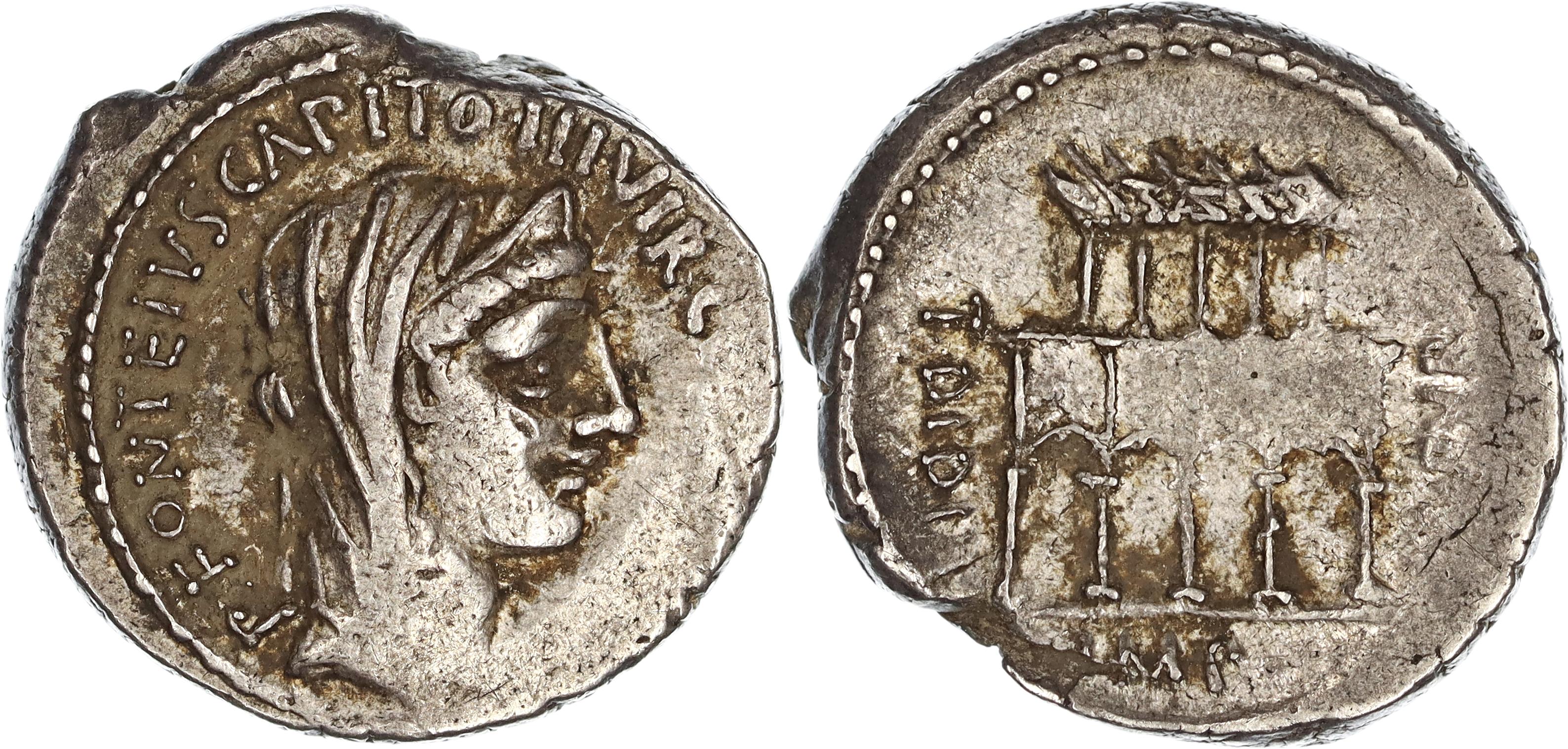 Roman Republic, P. Fonteius P.f Capito, Silver Denarius, 55 BC, VF
