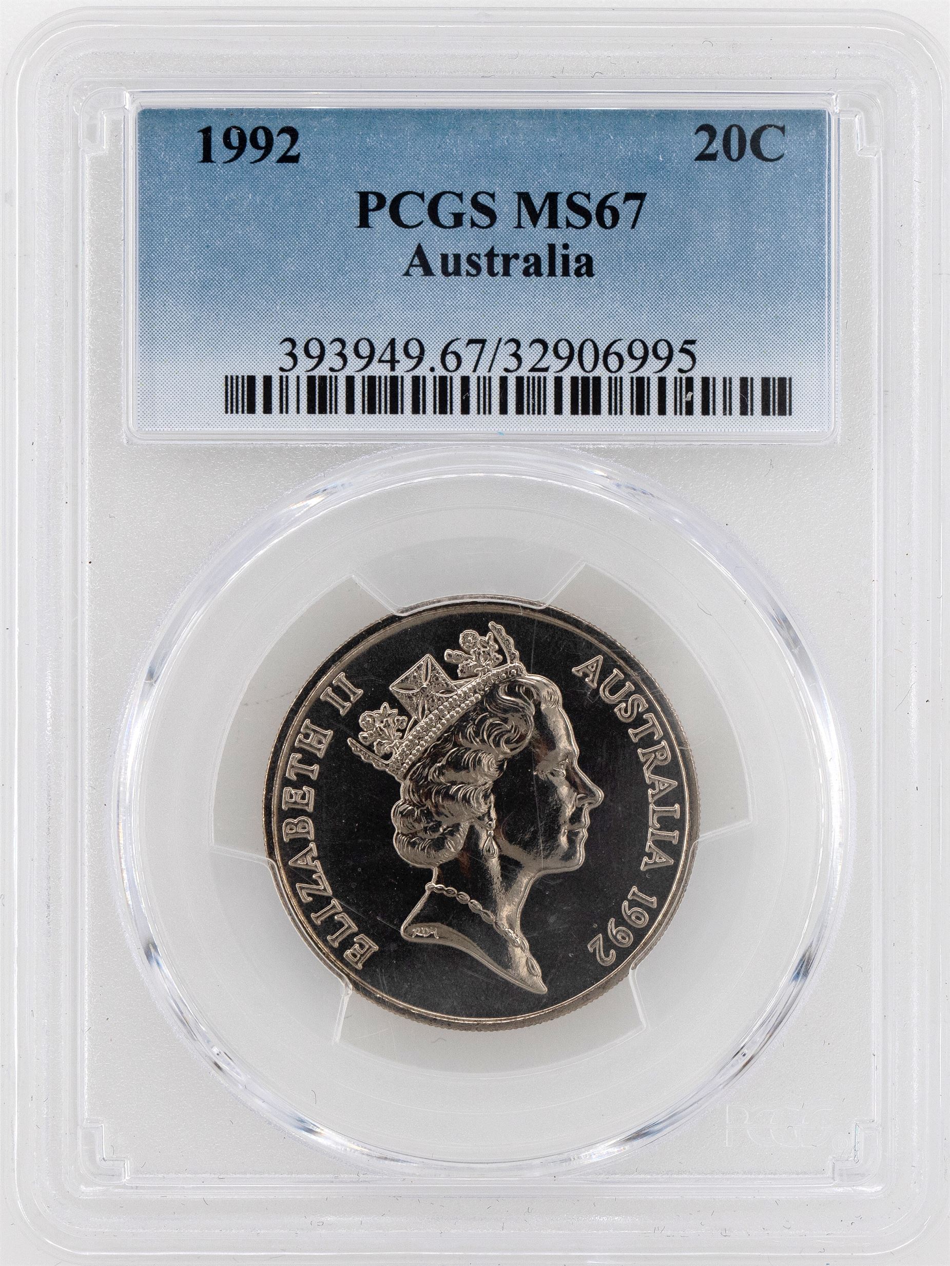 1992 Australia Twenty Cent, 20c PCGS - MS67 -995