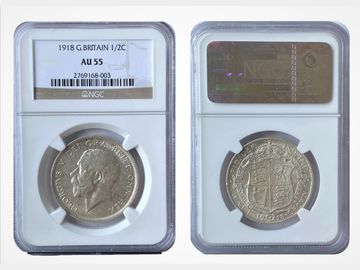1918 KING GEORGE V SILVER HALF CROWN AU55 NGC