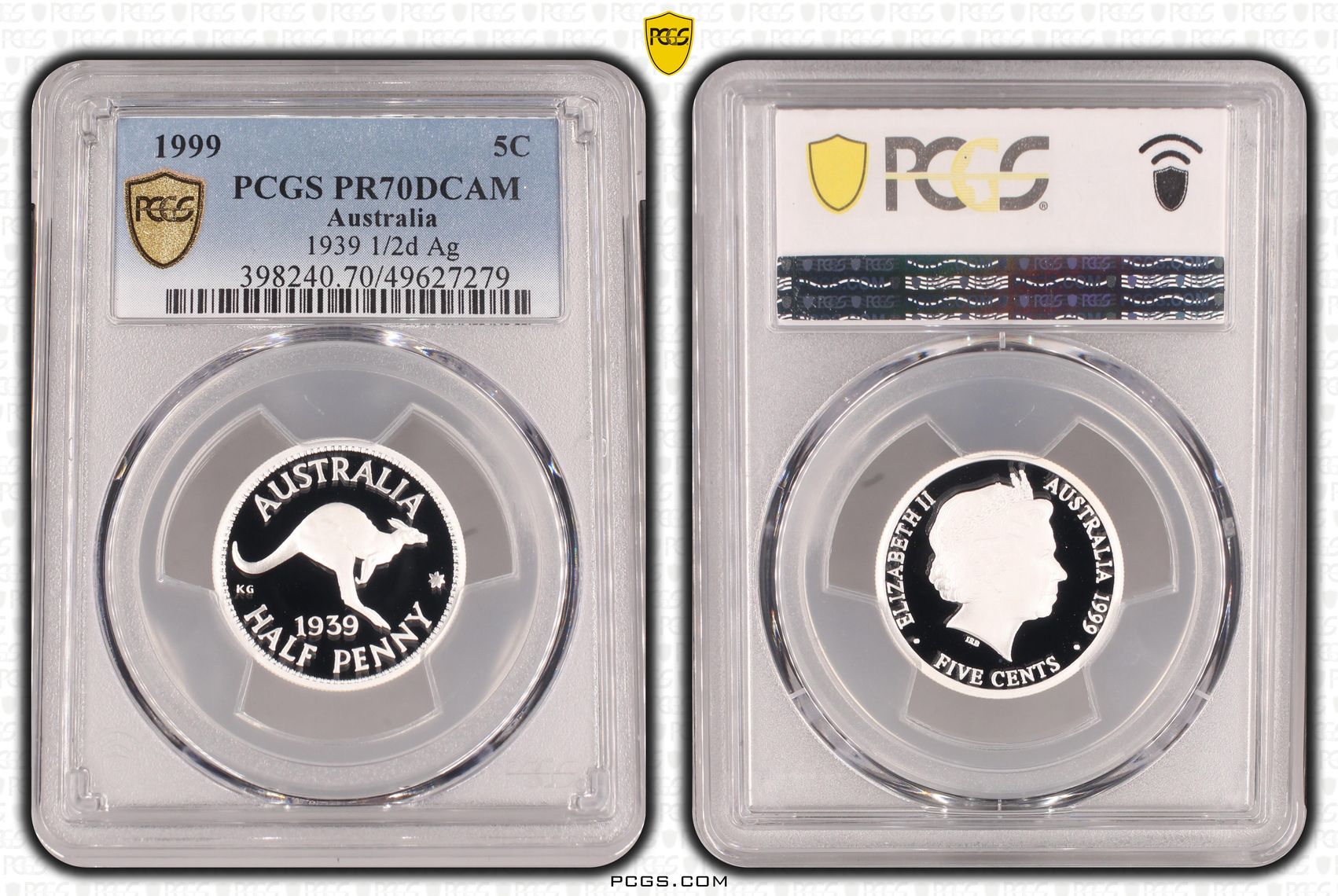 1939 1/2d Ag, Five Cent, 1999, PCGS PR70DCAM