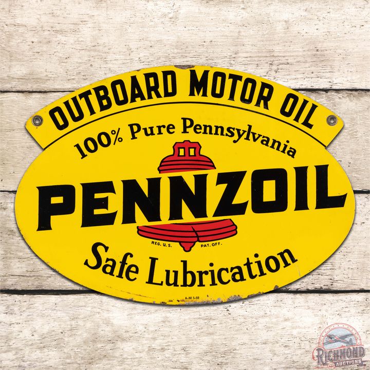 1959 Pennzoil Outboard Motor Oil Double Sided Tin Die Cut Sign
