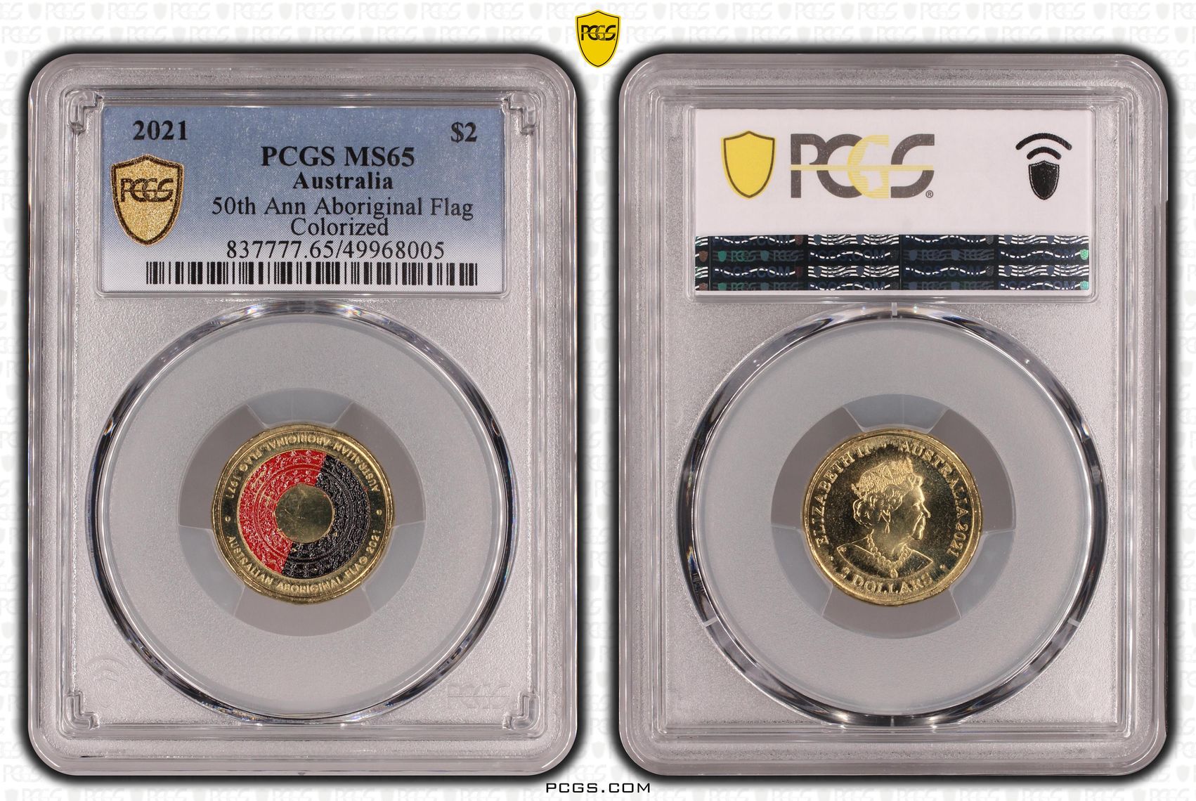 50th Ann Aboriginal Flag Colorized, Two Dollar, 2021, PCGS MS65