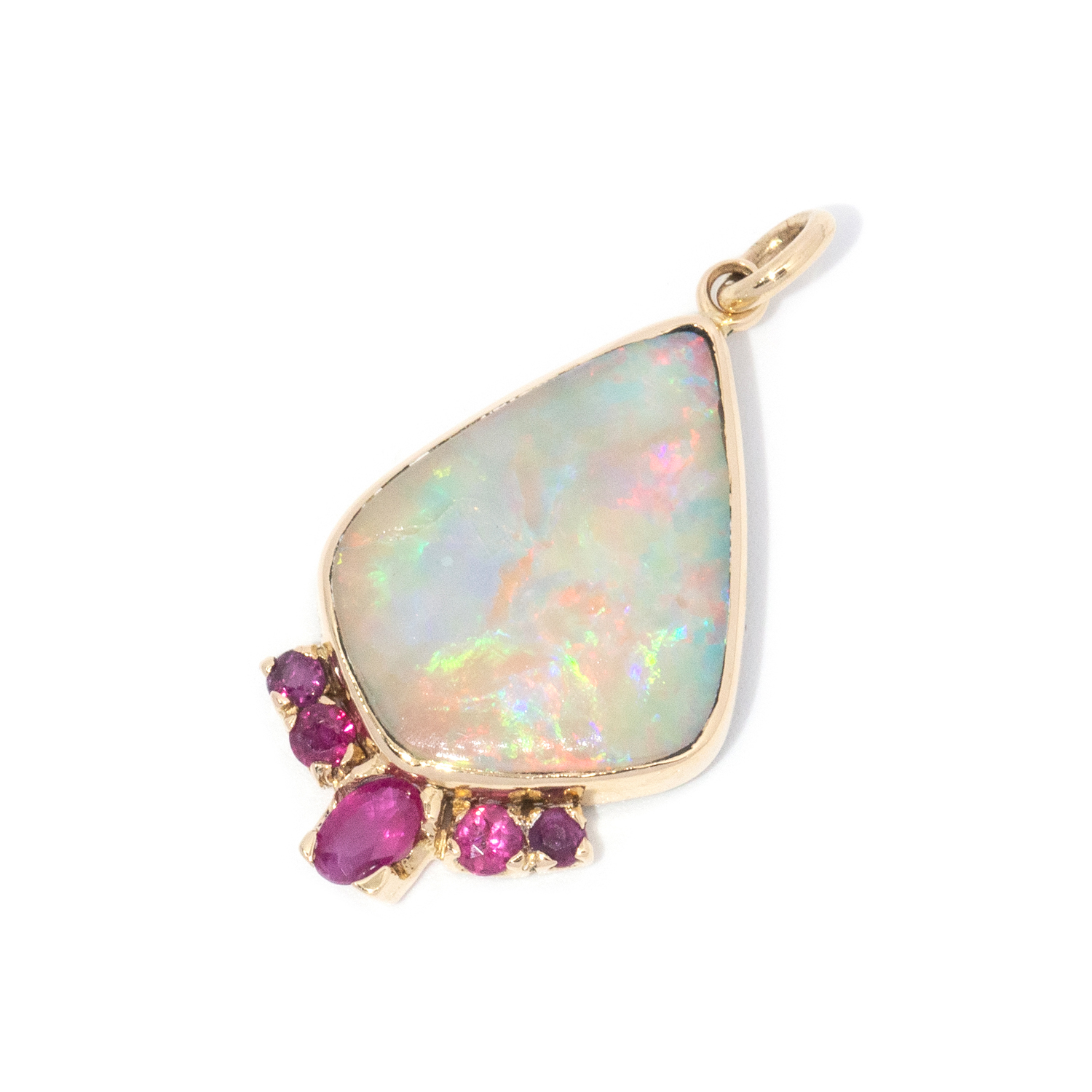 18 carat gold opal and ruby pendant