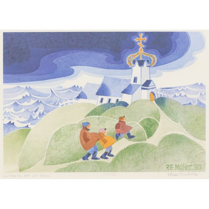 Rie Munoz ''Storm at St. Paul'' 1993 Signed Print. Framed 12'' x 15''
