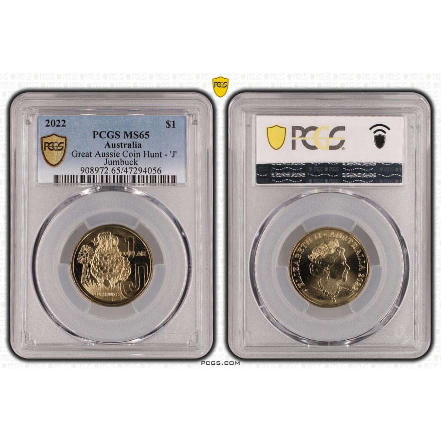 Great Aussie Coin Hunt - 'J', One Dollar, 2022, PCGS MS 65