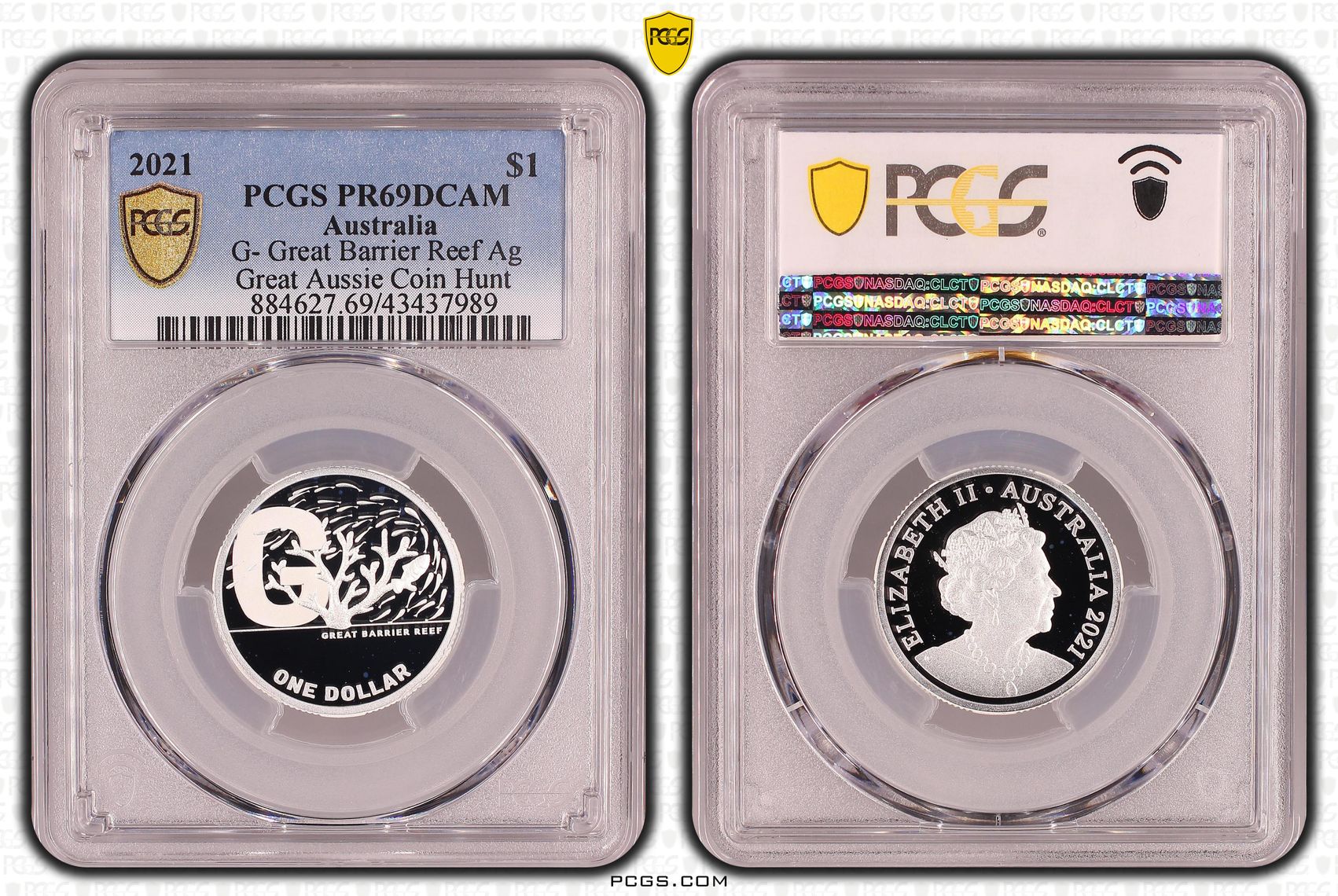 Elizabeth II, Silver, G- Great Barrier Reef, Great Aussie Coin Hunt, One Dollar, PR69DCAM , 2021 PCGS POP - 2/0