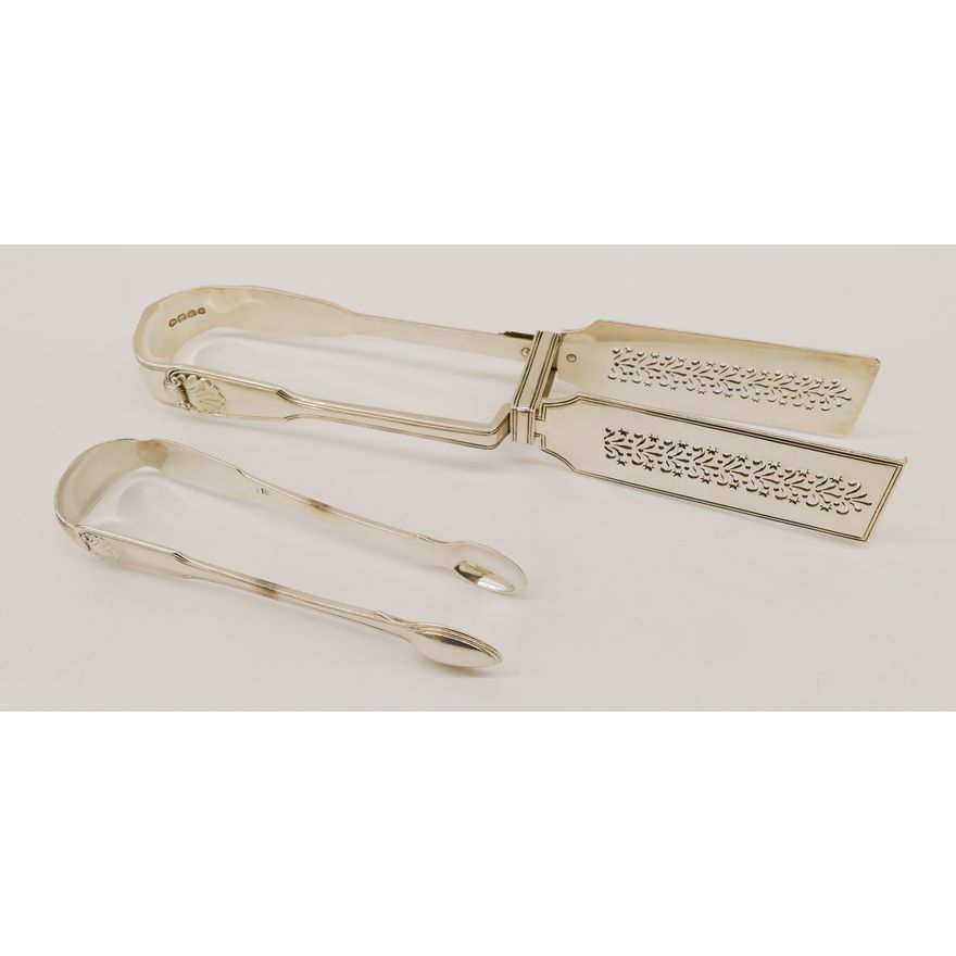 2pc Georgian Sterling Asparagus & Sugar Tongs