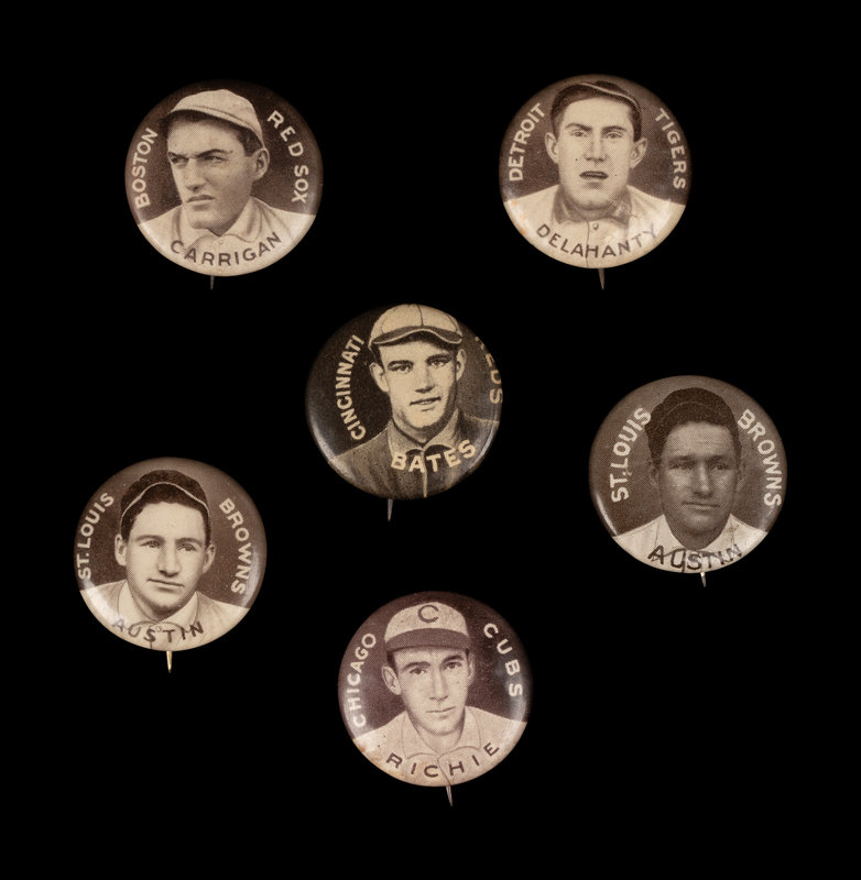 A Group of Six 1910-12 Sweet Caporal Baseball Pins,