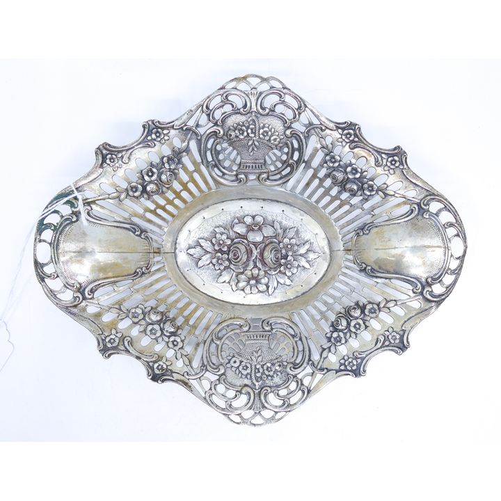 Ornate German 800 Silver Pierced Floral Bowl 8.5'' - 185 Grams