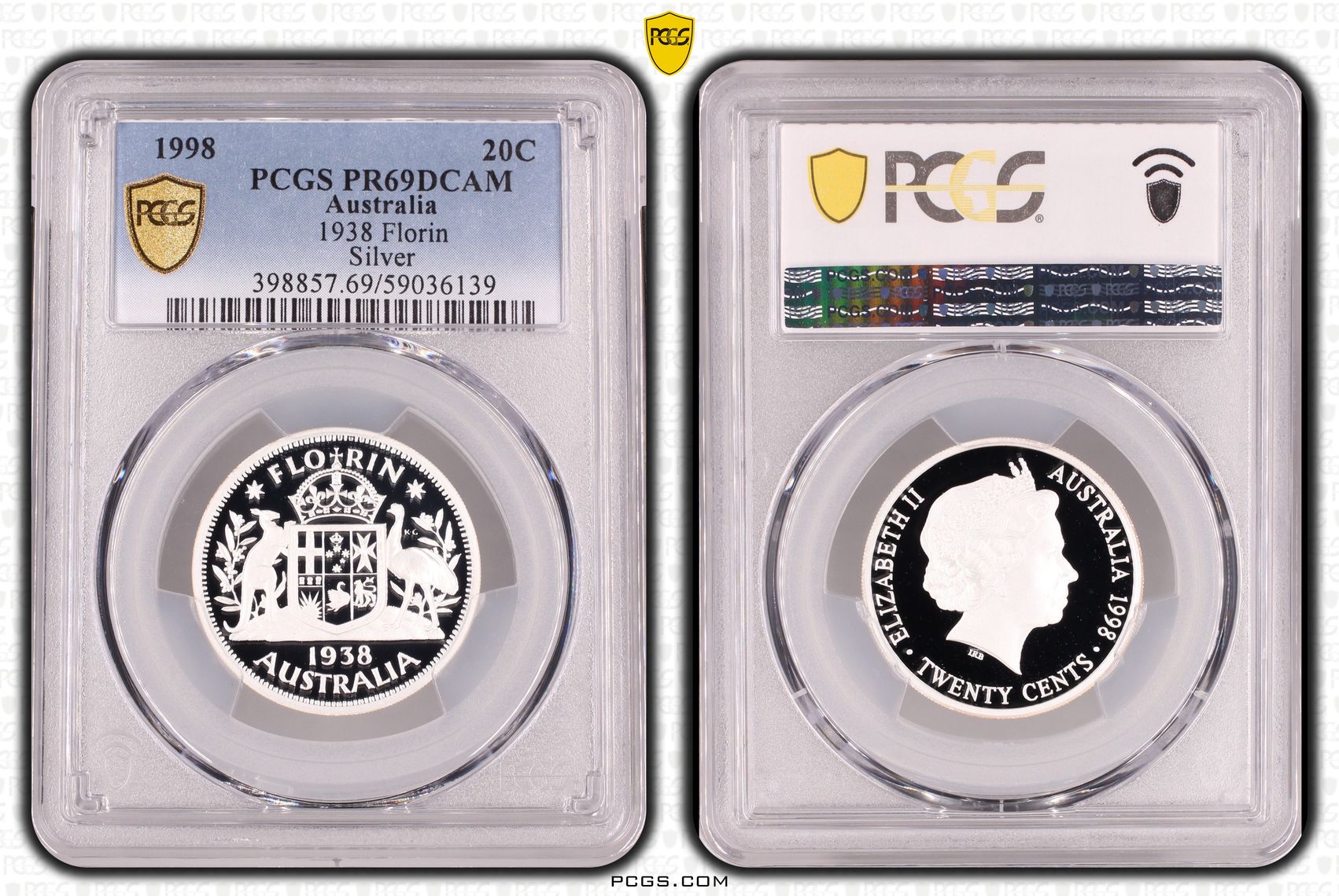 1938 Florin Silver, Twenty Cent, 1998, PCGS PR69DCAM