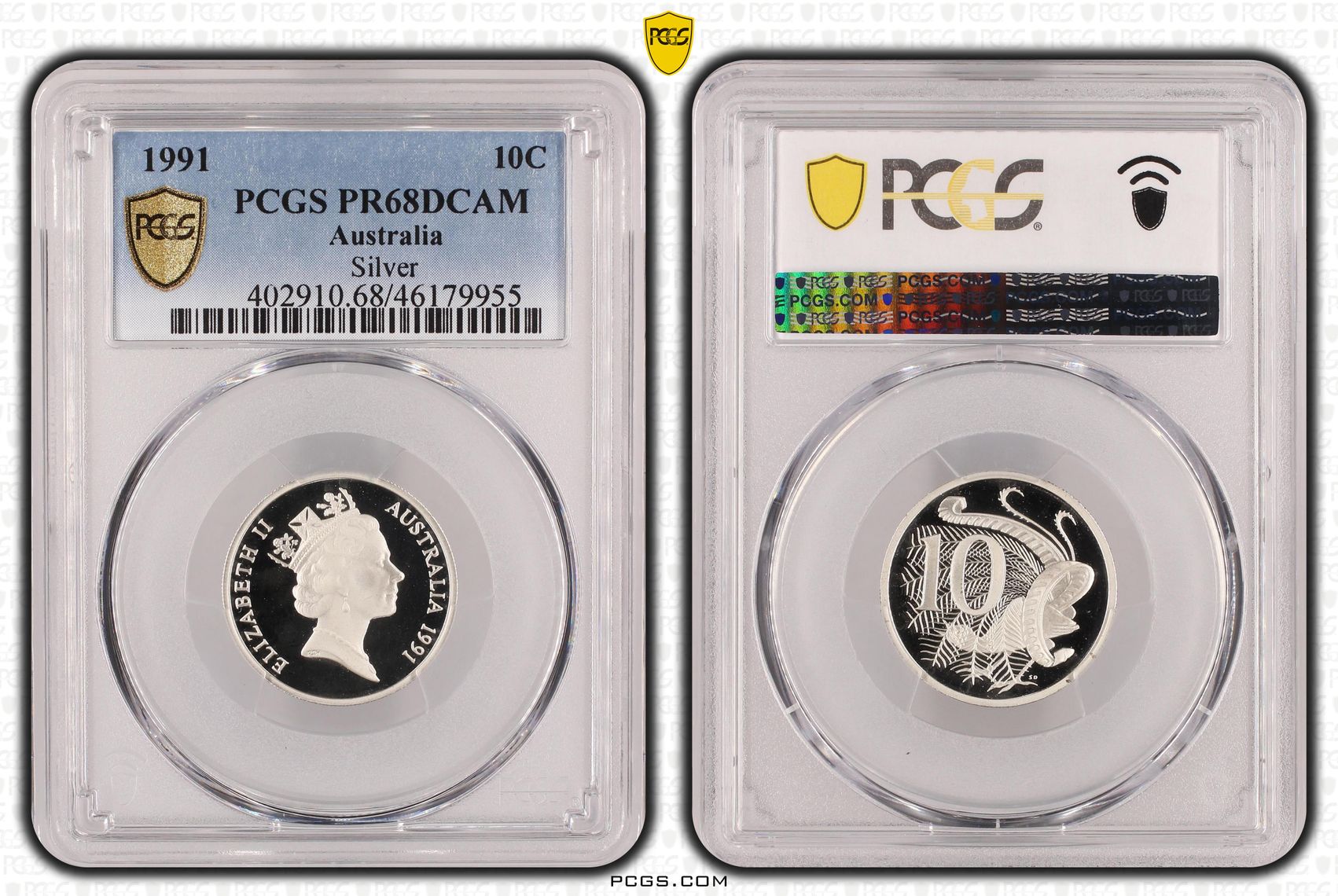 Silver, Ten Cent, 1991, PCGS PR68DCAM